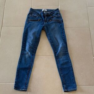 PAIGE Indio Zip Skinny Jeans in Medium Wash Size 24 Edgy Moto Detail rocker-chic